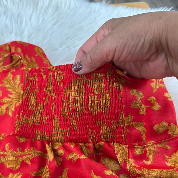 URBAN OUTFITTERS Red and Gold Floral Dress Size SP - Picture 11 of 11
